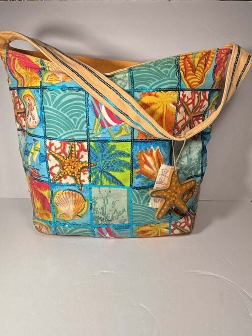 Paul Brent Sun 'N' Sand Canvas Beach Tote Bag Coastal Patchwork Print
